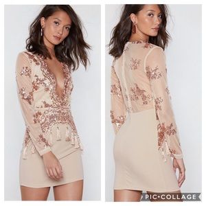 Nasty Gal Beige Sequin Dress